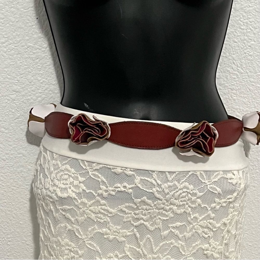 NWT Anthropologie Boho Lucky Penny Brown Multicolored Leather Rosette Belt S